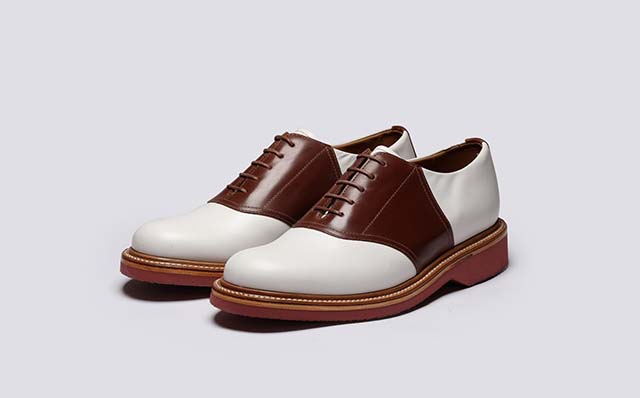Grenson Bellamy Mens Saddle Shoes in White/Tan Leather GRS114006